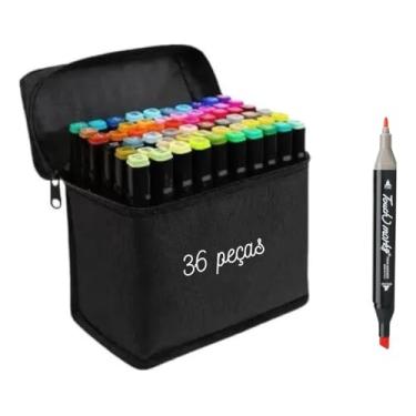 Imagem de kit 36 Canetinhas Marcadores Profissional Cores Permanente ponta dupla