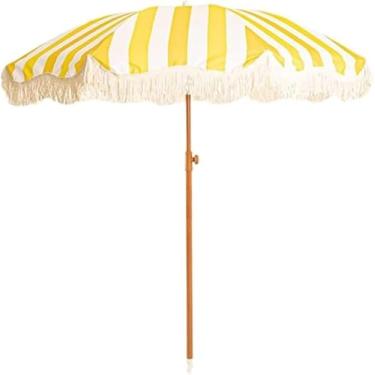 Imagem de Guarda-sol De Jardim Listrado Amarelo Boho 200cm, Guarda-sol De Férias De Praia Ao Ar Livre Inclinável Com Franja, Guarda-sol De Proteção Uv Upf50 Para Piscina, Pátio, Yellow, 200cm/6.6ft