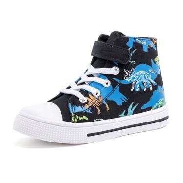 Imagem de FUNCOO PLUS Tênis infantil infantil de lona unissex de cano alto casual para meninos e meninas, Dinossauro, 1 Big Kid