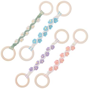 Imagem de CREATCABIN 4 peças 4 cores macramê suporte de toalha de cozinha suporte de toalha de prato com laço de pendurar anel de madeira algodão margarida flor macramê gancho de crochê para forno, fogão, porta