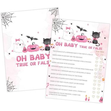 Imagem de Pink Halloween True or False Baby Shower Game, 30pcs Halloween Hat Pumpkin Gender Reveal Games for Guests, Neutro Gênero Revelar Decorações Favores de Atividades de Chá de Bebê, 12,7 x 18 cm