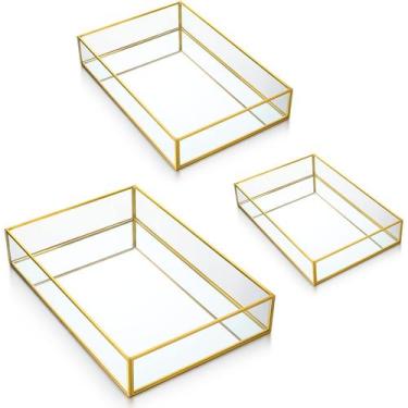 Imagem de Bandeja de espelho Jetec Metal Vanity Perfume Makeup 3 tamanhos dourad