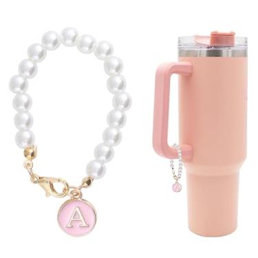 Imagem de Fxkoolr Berloques de letras para Stanley Cup, corrente de pérola personalizada com nome de identificação e pingente de decoração para Stanley Copo de 30 e 1,134 g com alça, rosa, Pink Charm, Plástico,