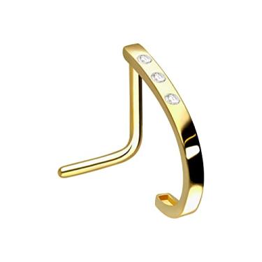 Imagem de PIERCINGLINE Anel de nariz de 20 g Aço cirúrgico 316L piercing de narina | Anel de nariz em forma de L em aro ótico 3 cristais | Brincos de nariz para mulheres e homens