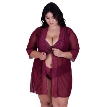Imagem de Robe Plus Size Hobby Detahe de Renda Adulto Feminino - NAKA MODAS, Vin