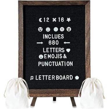 Imagem de Quadro de cartas de feltro com 680 letras, números e símbolos, 40,6 x 30,5 cm, quadro de mensagens mutável para citações, decoração de casa de fazenda, parede e mesa, 2 sacos de armazenamento, moldura