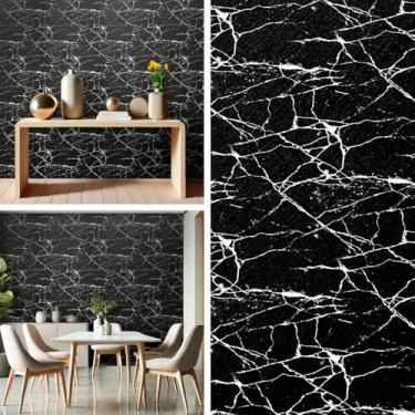 Imagem de Papel de Parede Autocolante Adesivo Marmorizado Texturizado Mármore 10 Metros (Mármore Preto)