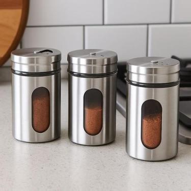 Imagem de Porta Temperos Inox Cozinha Kit com 3 Unidades com Visor Frontal - Mim