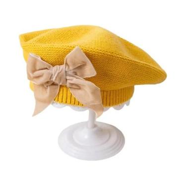 Imagem de Gorro De Malha Quente Com Laço Para Meninas, Confortável E Macio, Boné