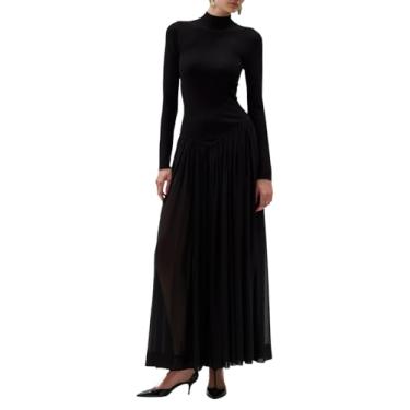 Imagem de Ronny Kobo Vestido longo feminino de malha de manga comprida, Preto, G