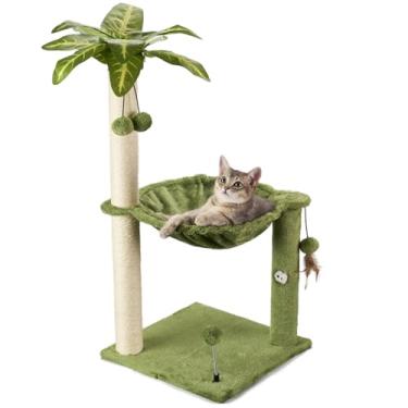 Imagem de MECOOL Torre de árvore de gato, 89 cm de altura, poste para arranhar com hammcok grande para gatos internos, brinquedos de bola de auto-massagem, cacto, verde (89 cm - verde)