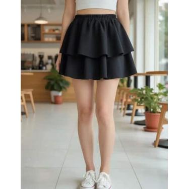 Imagem de Saia Curta Plissada Godê Camadas Rodada Babados Crepe Seda - Modas Fag