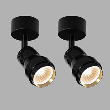 Imagem de KSSTEVNBD Holofote de montagem embutida no teto, exibição de imagem montada na parede, decoração de destaque, luminária spot de iluminação, rotação de 360° ajustável, luz LED de 7W, base Ø6 cm (preto