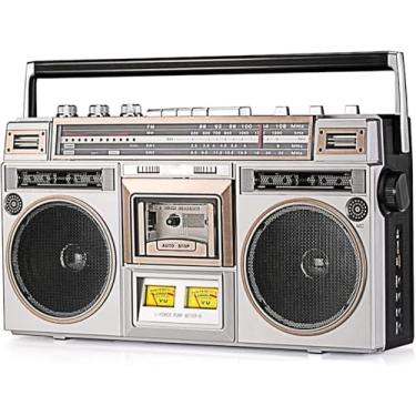 Imagem de Boombox, Estilo Boombox Dos Anos 80 Cd Tape Player, Rádio Portátil Com Rádio Fm E Dab, Gravação Usb, Alto-falantes Receptores Bluetooth, Para Reunião De Família/Viagem, Gold