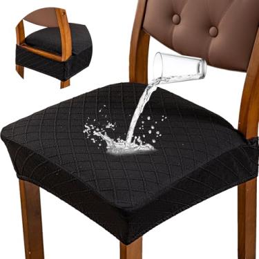 Imagem de Genina Capas de assento impermeáveis para cadeiras de sala de jantar, capas de cadeira de jantar, sem capas traseiras (preta, 6 peças)