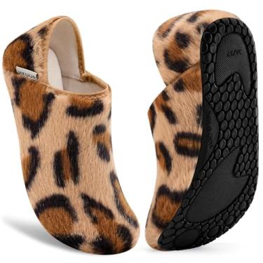 Imagem de VIFUUR Pantufas domésticas masculinas femininas para uso interno, sem calços, meias felpudas e aconchegantes para casa, quarto, viagem, Oncinha marrom, 5-6 Women/4-5 Men
