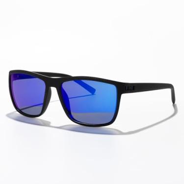 Imagem de Óculos de sol polarizados para homens, leve, armação TR90, proteção UV400, óculos de sol quadrados, Armação preta/dobradiça azul/lente espelhada azul escuro, Lens Width: 58 Millimeters