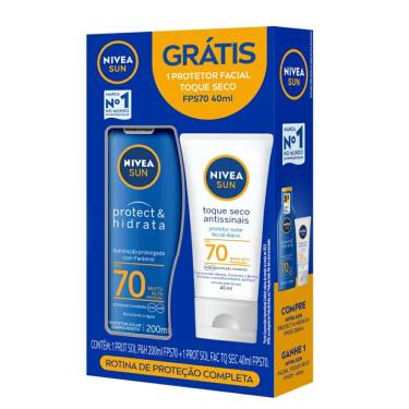 Imagem de Kit Nivea Sun Protetor Solar Corporal Protect e Hidrata FPS70 200ml + Protetor Solar Facial FPS70 Toque Seco Antissinais 40ml