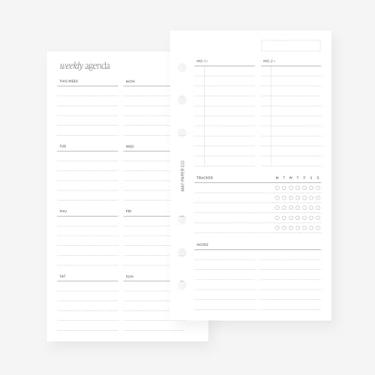 Imagem de Agenda pessoal semanal sem data com acompanhamento semanal em duas páginas para Filofax Personal, refil de agenda LV MM 6 furos 9 x 16,75 cm