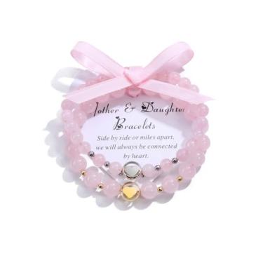 Imagem de Pulseira de contas elásticas de pedra natural, 2 peças, amor, coração, mãe, filha, miçangas, amor, One Size, Cristal, Sem Pedra Preciosa