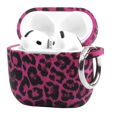 Imagem de Capa de fone de ouvido antiqueda de silicone com estampa de leopardo vermelho rosa moderno com fivela de anel de metal para AirPods 3, um item essencial para fashionistas