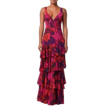 Imagem de Lulus Vestido longo feminino de chiffon em camadas Imogen, Fuschia Multi, PP