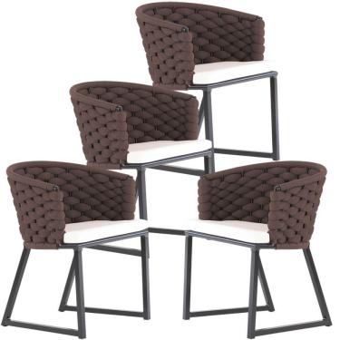 Imagem de Kit 4 Cadeiras Bali Alumínio Em Tricô Náutico Trama Original Marrom