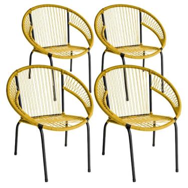 Imagem de Kit 4 Cadeira De Área Eclipse Tramado Fibra Sintética E Aço Amarelo