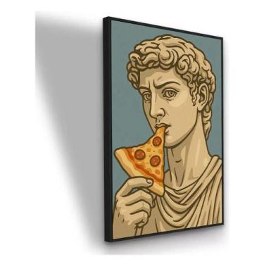 Imagem de Quadro Estatua Grega Comendo Pizza 90x60 Com Moldura Moldura Preta - C