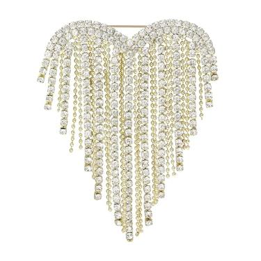 Imagem de coadipress Broche de borla de coração de strass para mulheres elegante cristal forma de coração broche de borla vestido brilhante terno camisa cerimônia roupas festa de casamento joias acessórios