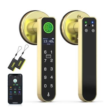 Imagem de Anweller Fechadura de porta com impressão digital, maçaneta inteligente com teclado de código, fechadura de porta de entrada sem chave RFID com visor, trava de segurança para quarto, apartamento