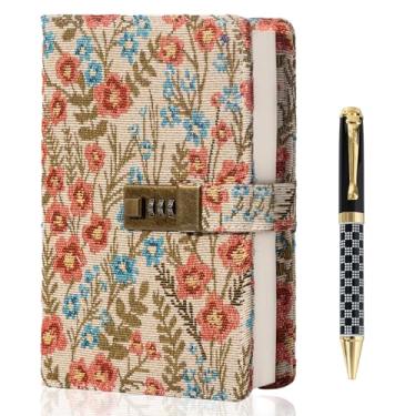 Imagem de TIEFOSSI Embroidered Diary with Lock, Lined Lock journal for Women Men, Aesthetic Journal with Pen, Hardcover Journal for Journaling Writing Planning, 100 GSM Thick Paper, 224 Numbered Pages