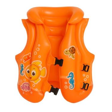 Imagem de Colete Salva-Vidas Infantil Natação Boia Fechos Ajustáveis Flutuador de Segurança Piscina (Laranja)