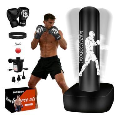 Imagem de Vobab Saco de pancadas para adultos, saco de boxe de 178 cm com suporte, bolsa pesada independente com luvas de boxe, conjunto de bolas reflexas, equipamento de treinamento de kickboxing para Muay