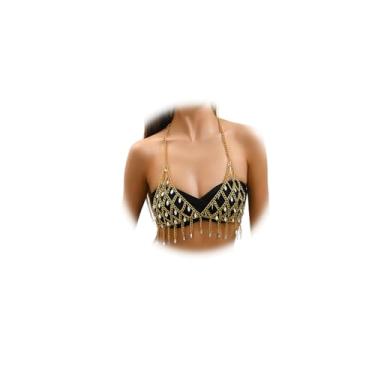 Imagem de Top de malha de cristal de praia de verão, sutiã de metal, corrente corporal, festival, rave, franja, regata, roupa íntima com strass, joia feminina, Medium, liga metálica, Sem Pedra Preciosa