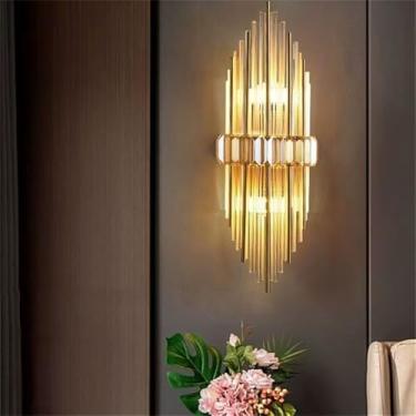 Imagem de Luminária de parede moderna e luxuosa em cristal com LED, ideal para sala de estar, quarto, cabeceira, casa de campo, hotel, escritório, escada e corredor (Estilo 17 A D22H60CM)