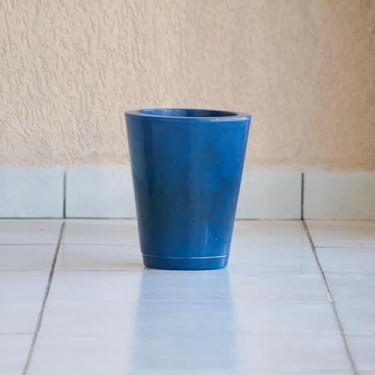 Imagem de Vaso Para Plantas Decoração Coluna Cone Redonda Lisa Marmorizada Polido 28x23 com Prato Luxo (Azul)