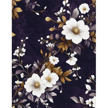 Imagem de Papel de parede floral vintage descasque e cole flores brancas roxas papel de contato 44,5 cm x 299,7 cm papel de parede autoadesivo vinil impermeável removível para cozinha, banheiro, prateleiras