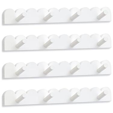 Imagem de Leinuosen Pacote com 4 cabides recortados, suporte de parede, fofo, para berçário, 40,6 cm, 16 ganchos, cabide de mochila de madeira para crianças, chapéu, toalha, chaves, banheiro, sala de aula, sala