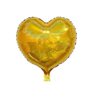 Imagem de BALAO HOLOGRAFICO CORACAO C/CANUDO DOURADO 5" C/ 6 UNIDADES