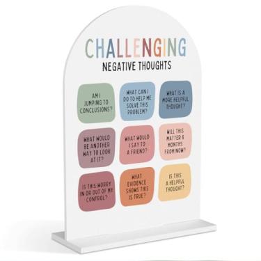 Imagem de Placa de decoração desafiadora de pensamentos negativos, arte de psicólogo escolar para decoração de mesa de escritório, aconselhamento psicólogo, terapia cognitivo-comportamental CBT