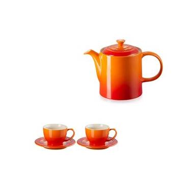 Imagem de KIT LE CREUSET BULE GRANDE 1,3L E 2 XÍCARAS 200ML EXPRESSO C/ PIRES LARANJA
