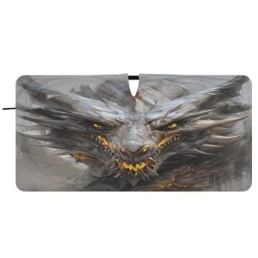 Imagem de ATTX Para-brisa de carro Dragon Head - 149.9 cmx76.2 cm Universal Sun Shield Visor | Acessórios automotivos refletores de calor para proteção do para-brisa dianteiro #905