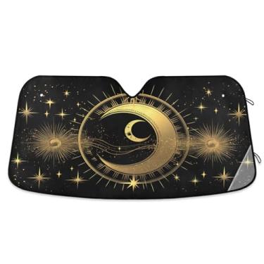 Imagem de ATTX Golden Sun and Moon Para-brisa de carro 144.8 cm x 80.0 cm Escudo solar universal com proteção UV, persiana de janela frontal automática dobrável para Sedans SUVs caminhões #100