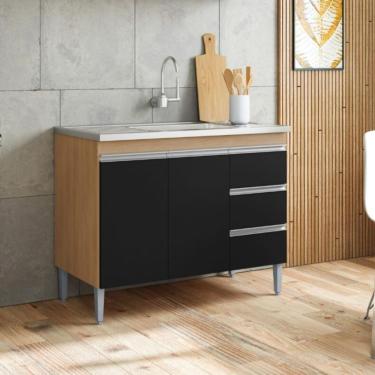 Imagem de Balcao De Cozinha Virginia 2pt 1m Amendoa Preto