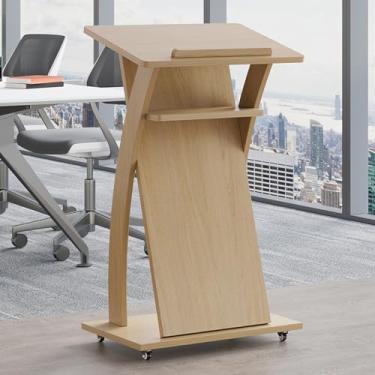 Imagem de Mesa de voz móvel de madeira, mesa de leitura mesa de pé, mesa de escritório móvel com 4 rodízios, púlpito igrejas de madeira mdf, mesa de leitura curvada mesa de leitura com fläChe inclinado