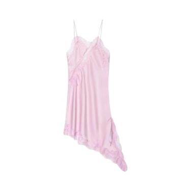 Imagem de Vestido Curto Assimétrico Sem Mangas Com Renda De Cetim Para Mulheres 