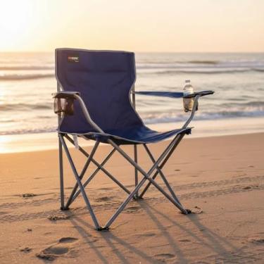 Imagem de Cadeira Dobrável Praia Camping Pesca Aço Com Porta Copos Acampamento Portátil (Preta)