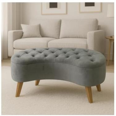 Imagem de Puff Feijão Estofado em Veludo com Pés de Madeira – Banqueta Curvada Decorativa para Sala e Recepção(Cinsa)