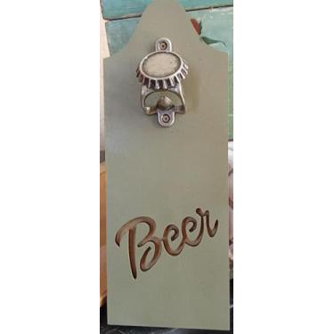 Imagem de Abridor de Garrafas Artesanal em Madeira MDF, Montado na Parede, Estilo Beer (verde)
